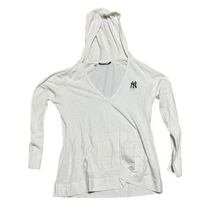 Cutter & Buck New York Yankees Sz L White V-Neck Lightweight Hoodie Shirt
